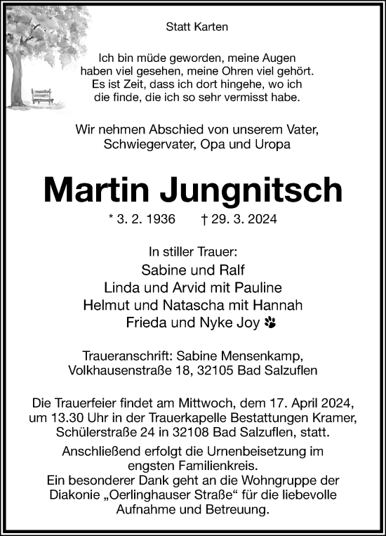 Anzeige  Martin Jungnitsch  Lippische Landes-Zeitung