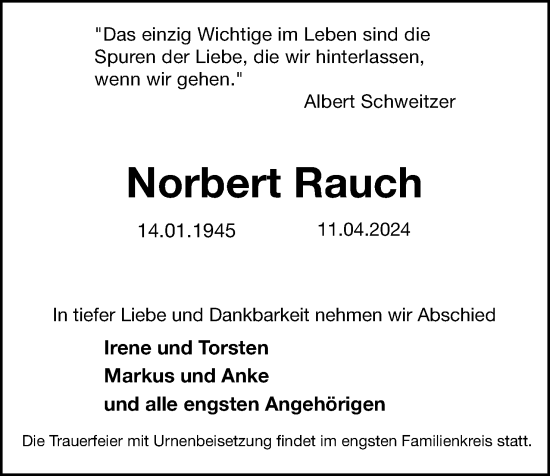 Anzeige  Norbert Rauch  Lippische Landes-Zeitung