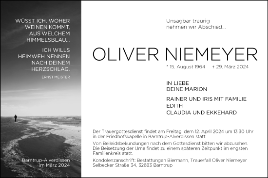 Anzeige  Oliver Niemeyer  Lippische Landes-Zeitung