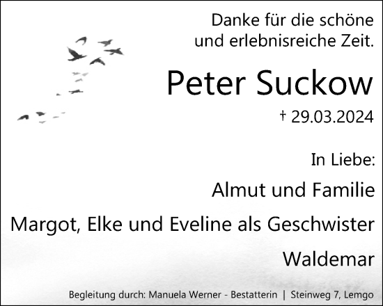 Anzeige  Peter Suckow  Lippische Landes-Zeitung