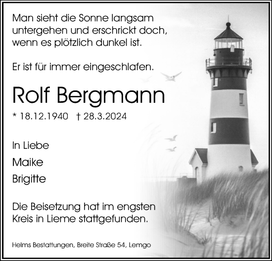 Anzeige  Rolf Bergmann  Lippische Landes-Zeitung