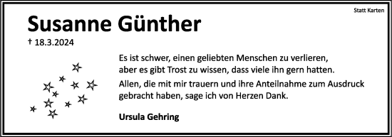 Anzeige  Susanne Günther  Lippische Landes-Zeitung