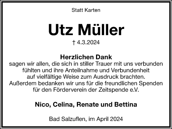 Anzeige  Utz Müller  Lippische Landes-Zeitung