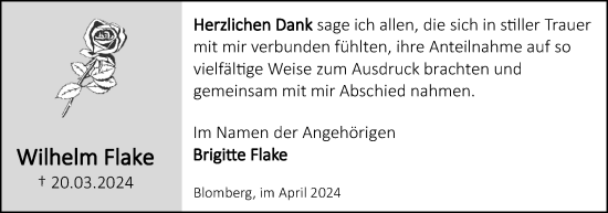 Anzeige  Wilhelm Flake  Lippische Landes-Zeitung