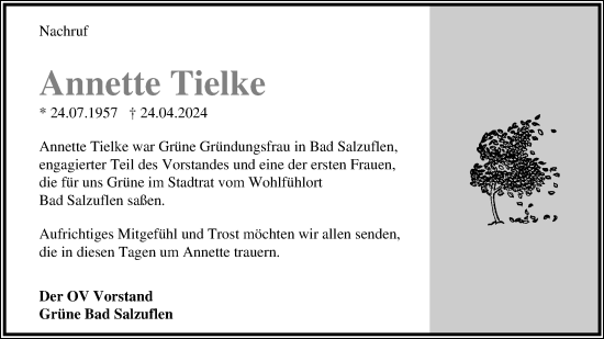 Anzeige  Annette Tielke  Lippische Landes-Zeitung