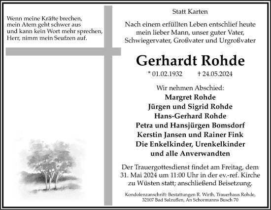 Anzeige  Gerhardt Rohde  Lippische Landes-Zeitung