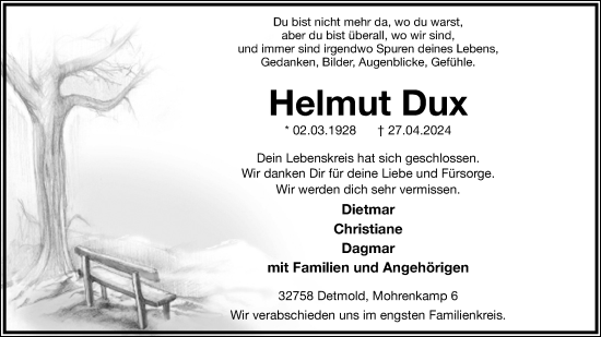 Anzeige  Helmut Dux  Lippische Landes-Zeitung