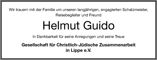 Anzeige  Helmut Guido  Lippische Landes-Zeitung