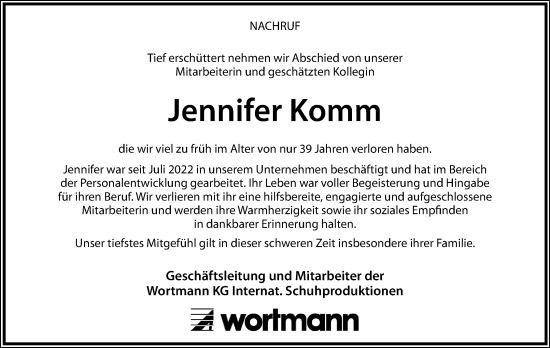 Anzeige  Jennifer Komm  Lippische Landes-Zeitung