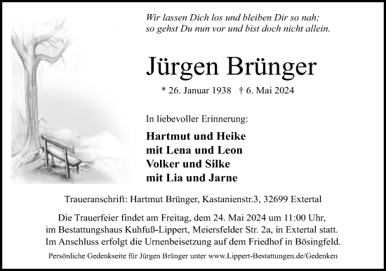 Anzeige  Jürgen Brünger  Lippische Landes-Zeitung