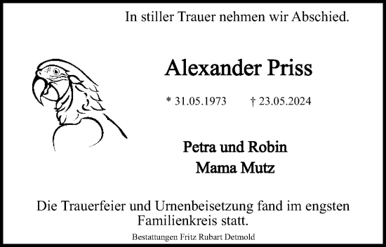 Anzeige  Alexander Priss  Lippische Landes-Zeitung
