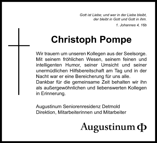 Anzeige  Christoph Pompe  Lippische Landes-Zeitung