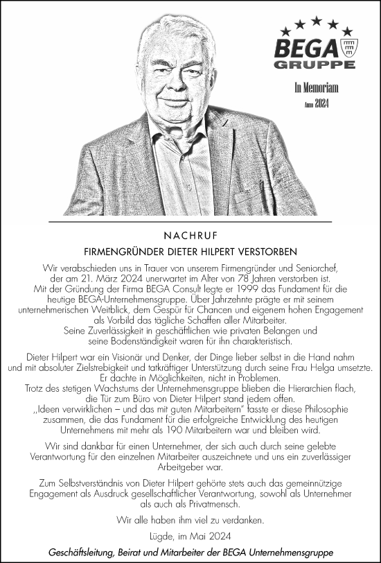 Anzeige  Dieter Hilpert  Lippische Landes-Zeitung