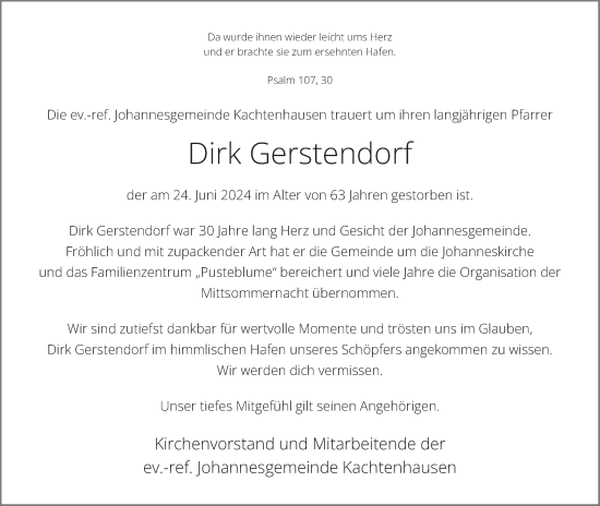 Anzeige  Dirk Gerstendorf  Lippische Landes-Zeitung
