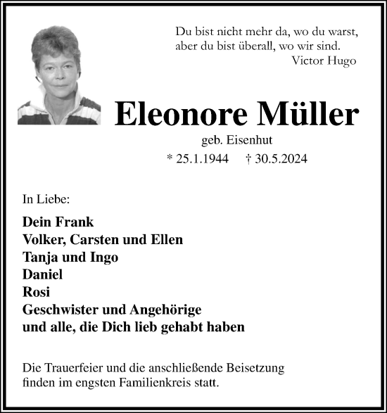 Anzeige  Eleonore Müller  Lippische Landes-Zeitung