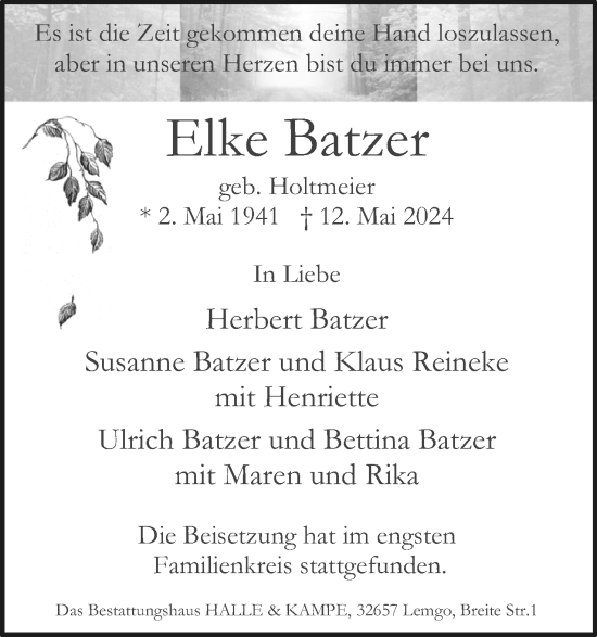 Anzeige  Elke Batzer  Lippische Landes-Zeitung