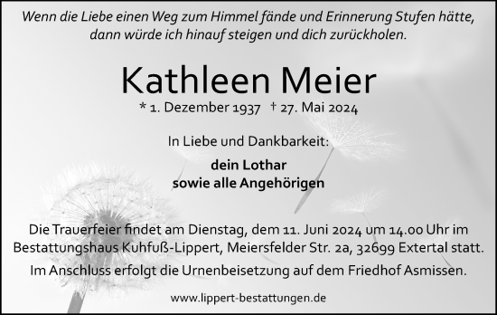 Anzeige  Kathleen Meier  Lippische Landes-Zeitung