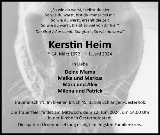Anzeige  Kerstin Heim  Lippische Landes-Zeitung