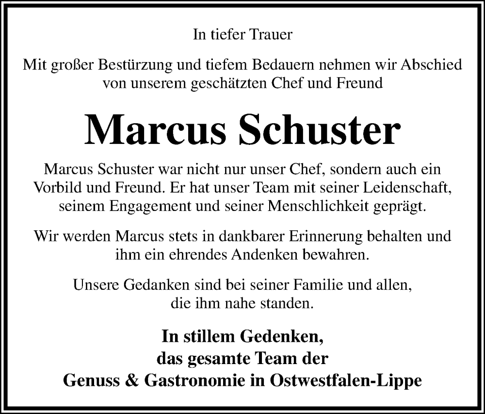  Traueranzeige für Marcus Schuster vom 01.06.2024 aus Lippische Landes-Zeitung