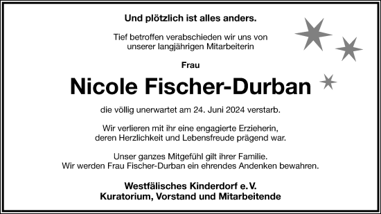 Anzeige  Nicole Fischer-Durban  Lippische Landes-Zeitung