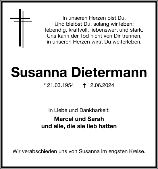 Anzeige  Susanna Dietermann  Lippische Landes-Zeitung