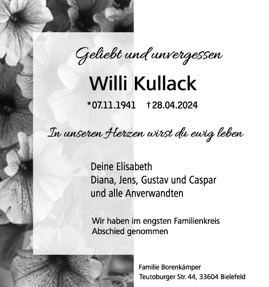 Anzeige  Willi Kullack  Lippische Landes-Zeitung