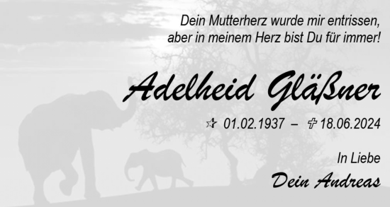 Anzeige  Adelheid Gläßner  Lippische Landes-Zeitung