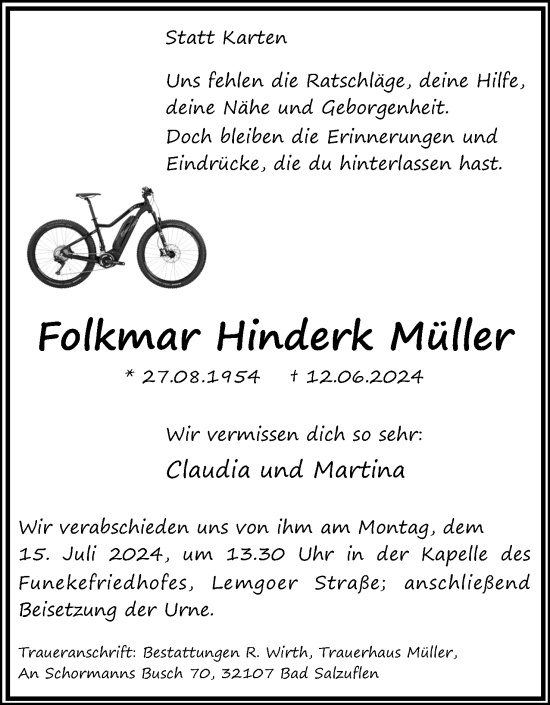 Anzeige  Folkmar  Müller  Lippische Landes-Zeitung