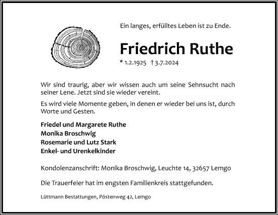 Anzeige  Friedrich Ruthe  Lippische Landes-Zeitung