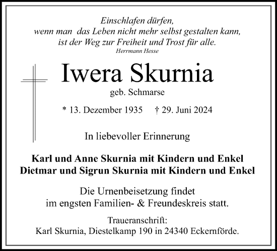 Anzeige  Iwera Skurnia  Lippische Landes-Zeitung