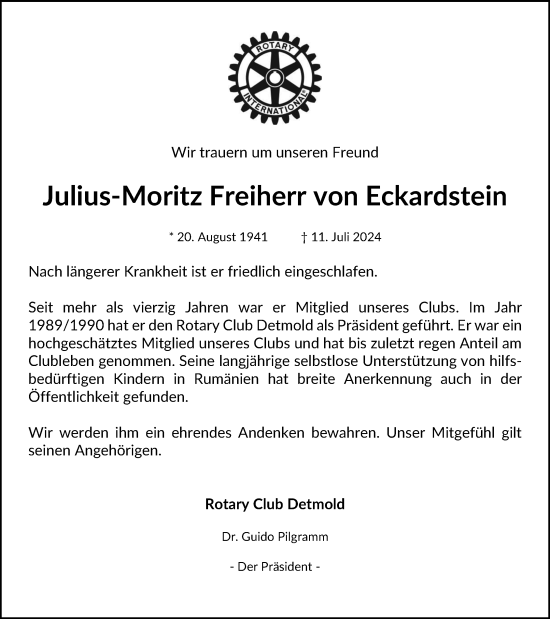 Anzeige  Julius-Moritz Freiherr von Eckardstein  Lippische Landes-Zeitung