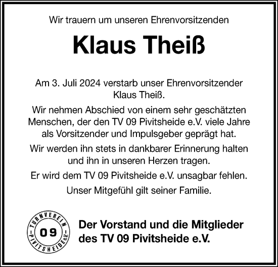 Anzeige  Klaus Theiß  Lippische Landes-Zeitung