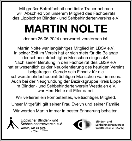 Anzeige  Martin Nolte  Lippische Landes-Zeitung