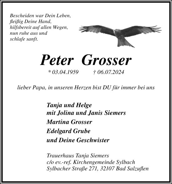 Anzeige  Peter Grosser  Lippische Landes-Zeitung