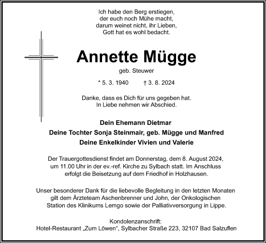 Anzeige  Annette Mügge  Lippische Landes-Zeitung