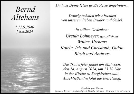 Anzeige  Bernd Altehans  Lippische Landes-Zeitung