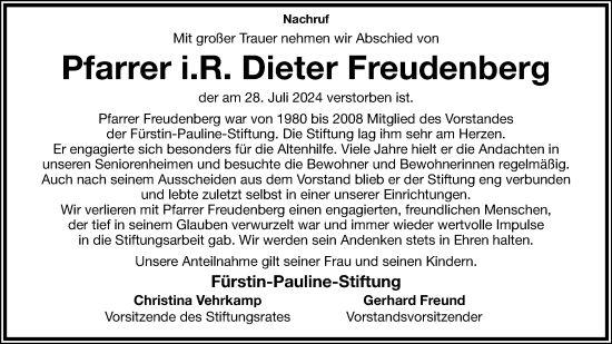 Anzeige  Dieter Freudenberg  Lippische Landes-Zeitung