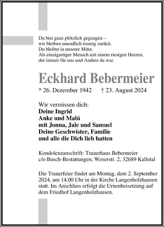 Anzeige  Eckhard Bebermeier  Lippische Landes-Zeitung
