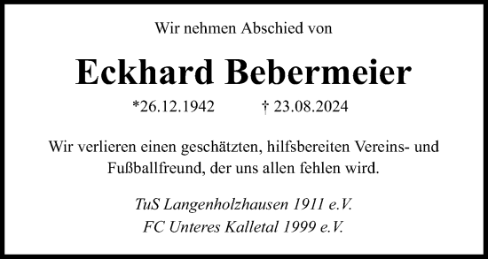 Anzeige  Eckhard Bebermeier  Lippische Landes-Zeitung