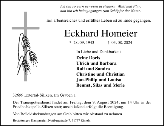 Anzeige  Eckhard Homeier  Lippische Landes-Zeitung