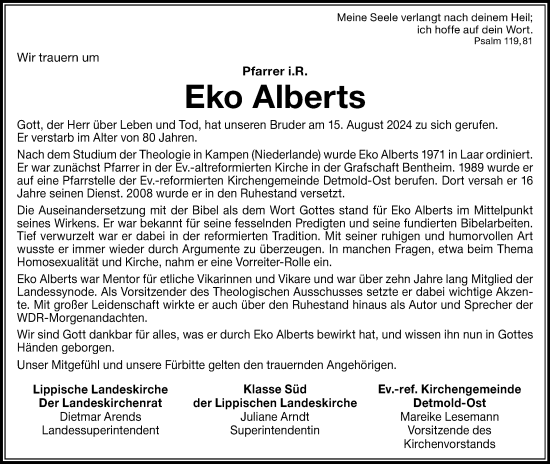 Anzeige  Eko Alberts  Lippische Landes-Zeitung