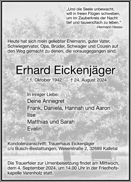 Anzeige  Erhard Eickenjäger  Lippische Landes-Zeitung