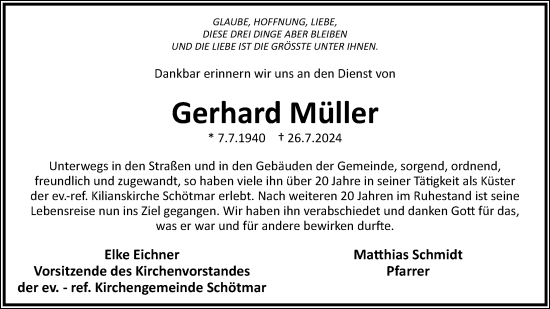 Anzeige  Gerhard Müller  Lippische Landes-Zeitung