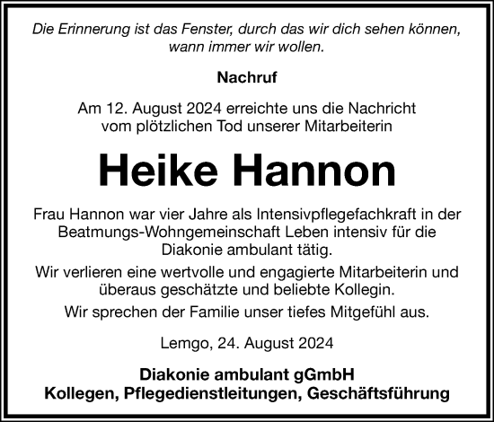 Anzeige  Heike Hannon  Lippische Landes-Zeitung