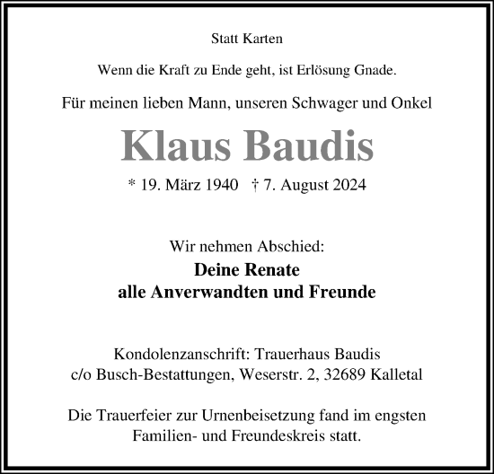Anzeige  Klaus Baudis  Lippische Landes-Zeitung