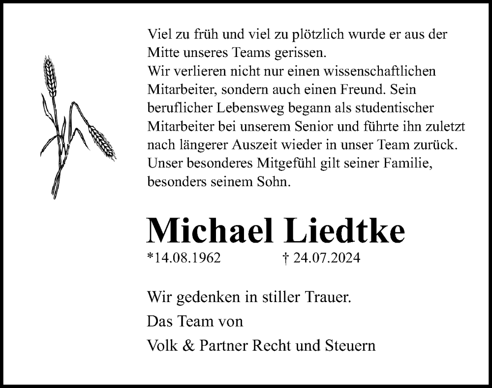  Traueranzeige für Michael Liedtke vom 03.08.2024 aus Lippische Landes-Zeitung