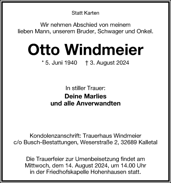 Anzeige  Otto Windmeier  Lippische Landes-Zeitung