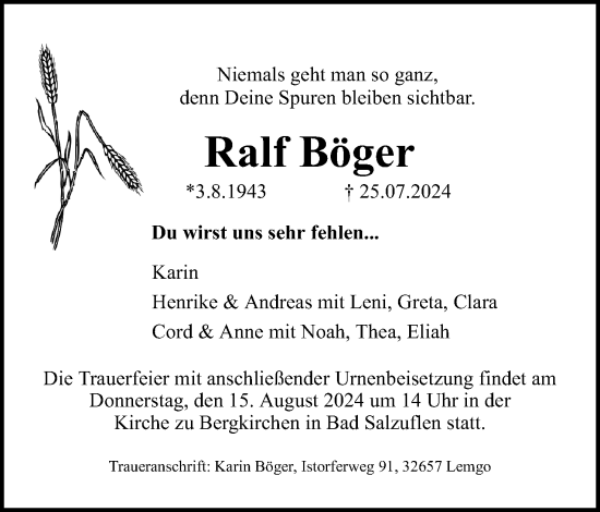 Anzeige  Ralf Böger  Lippische Landes-Zeitung