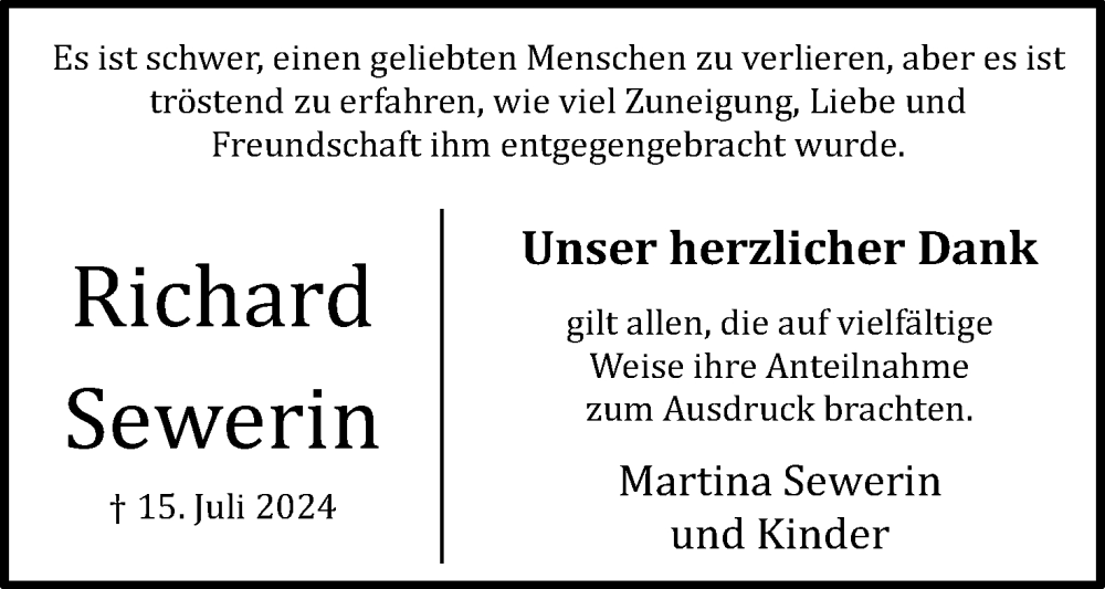  Traueranzeige für Richard Sewerin vom 31.08.2024 aus Lippische Landes-Zeitung