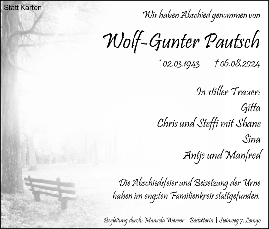 Anzeige  Wolf-Gunter Pautsch  Lippische Landes-Zeitung